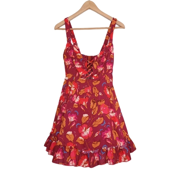 Intimately Free People Lattice Lovers Lace-Up Floral Ruffle Mini Dress - Picture 2 of 14